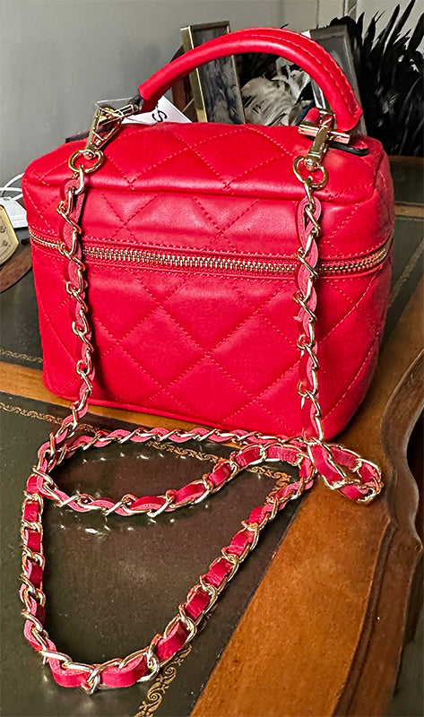 Red Quilted w/ Gold and leather entwined strap 1