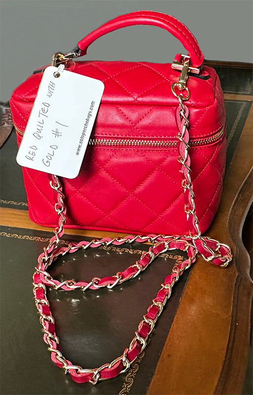 Red Quilted w/ Gold and leather entwined strap 1