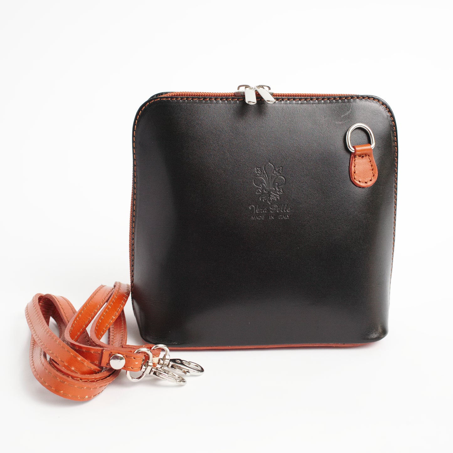 Artimino Black Tan Crossbody Bag Italian Leather Solo Perché
