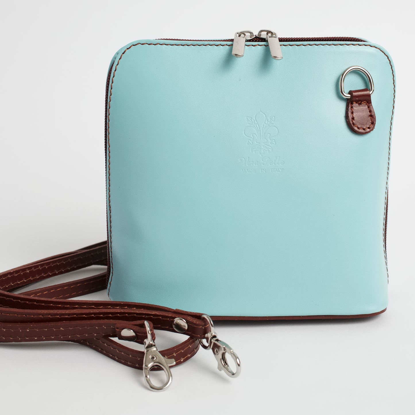 Artimino Light Blue Tan Crossbody Bag Italian Leather Solo Perché