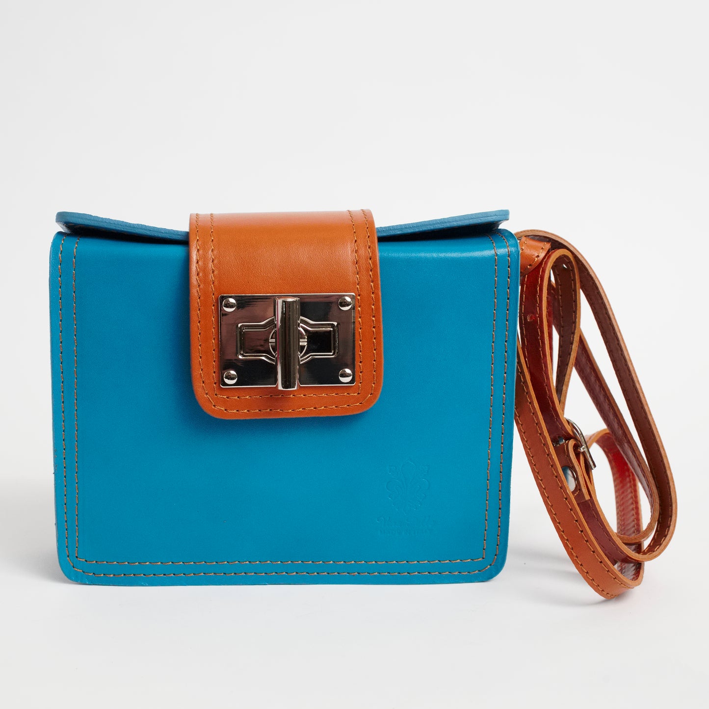 Siena Aqua Tan Italian Leather Cross Body Bag Solo Perché Bags