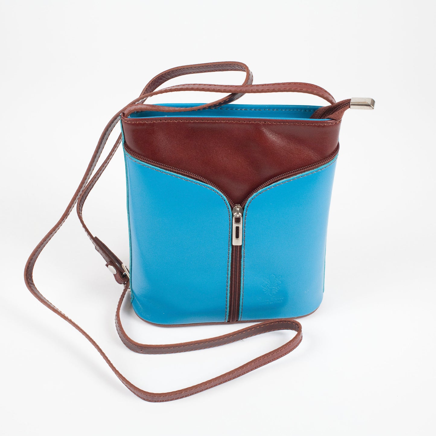 Uzzano Aqua Brown Italian Leather Cross Body Bag Solo Perché Bags