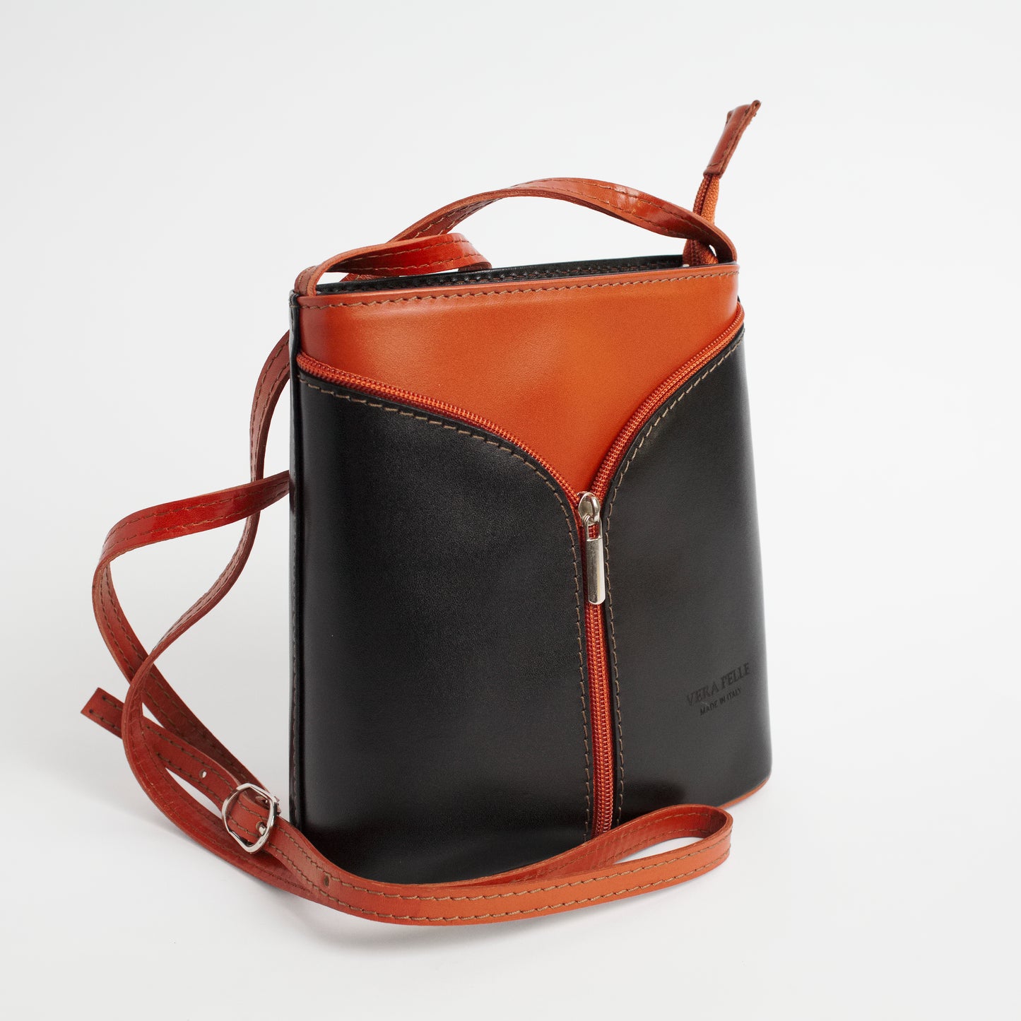 Uzzano Black Tan Italian Leather Cross Body Bag Solo Perché Bags