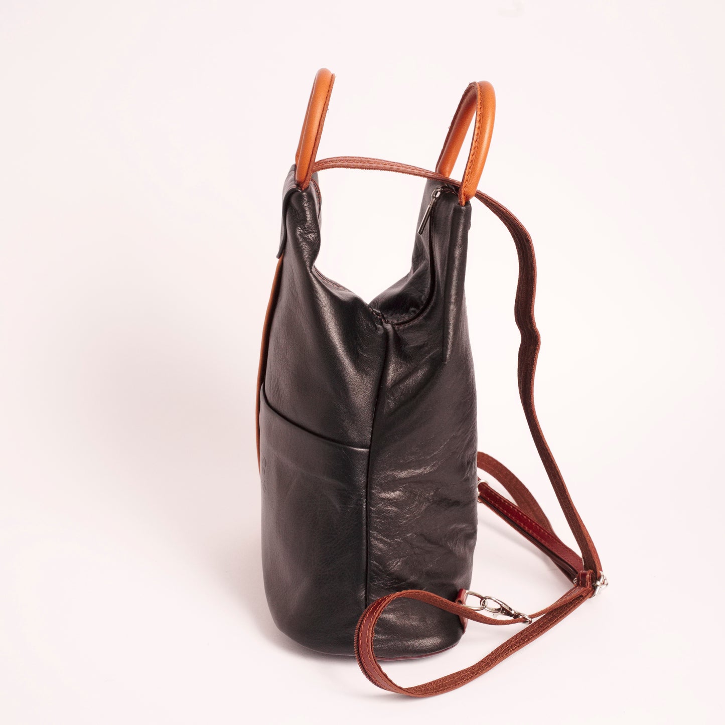 Vernazzo Black Tan Italian Leather Shoulder Backpack Solo Perché Bags