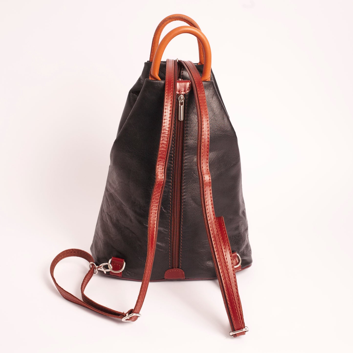 Vernazzo Black Tan Italian Leather Shoulder Backpack Solo Perché Bags
