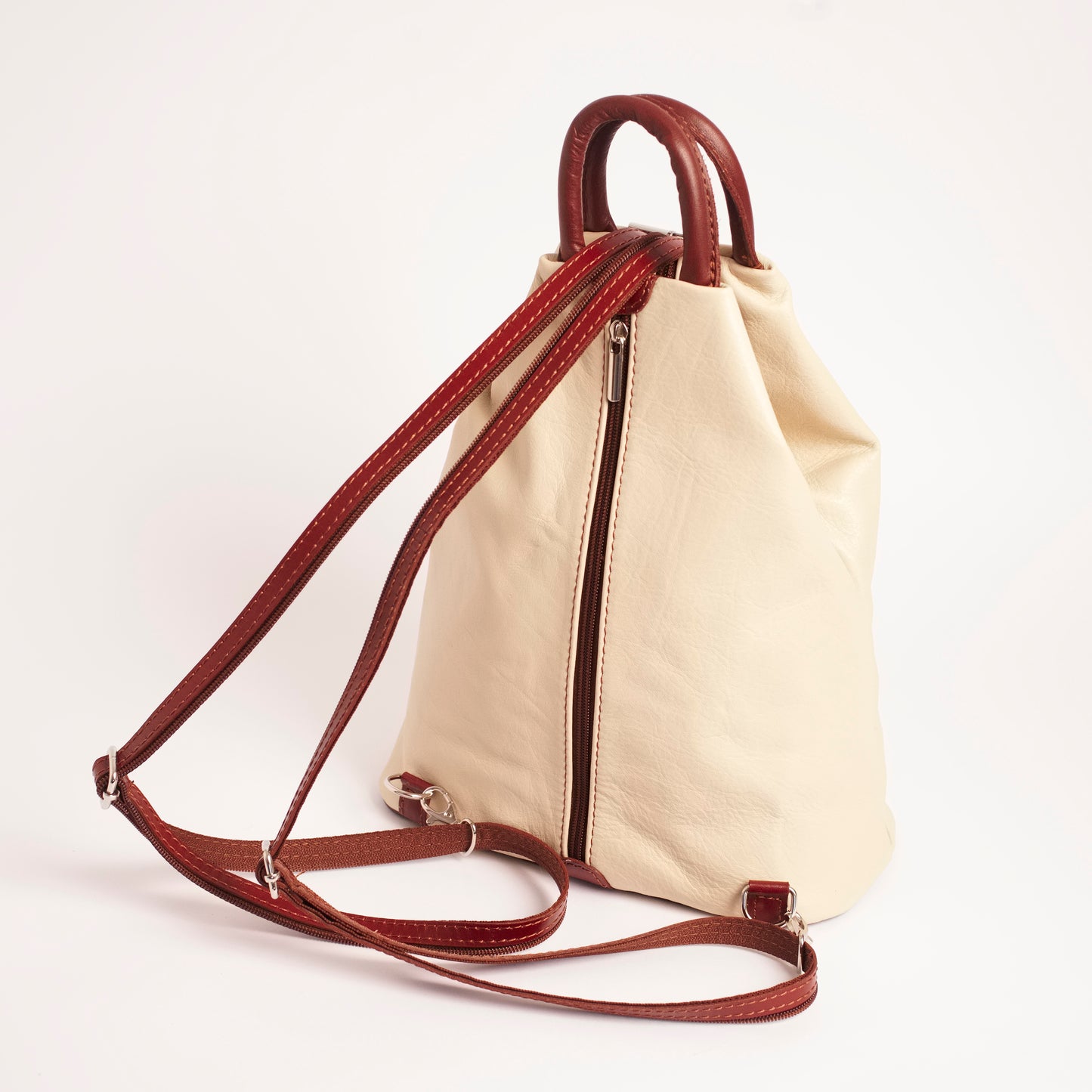 Vernazzo Cream Tan Italian Leather Shoulder Backpack Solo Perché Bags
