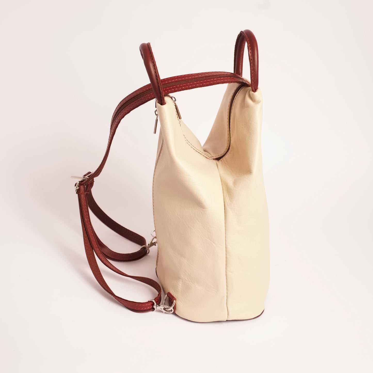 Vernazzo Cream Tan Italian Leather Shoulder Backpack Solo Perché Bags