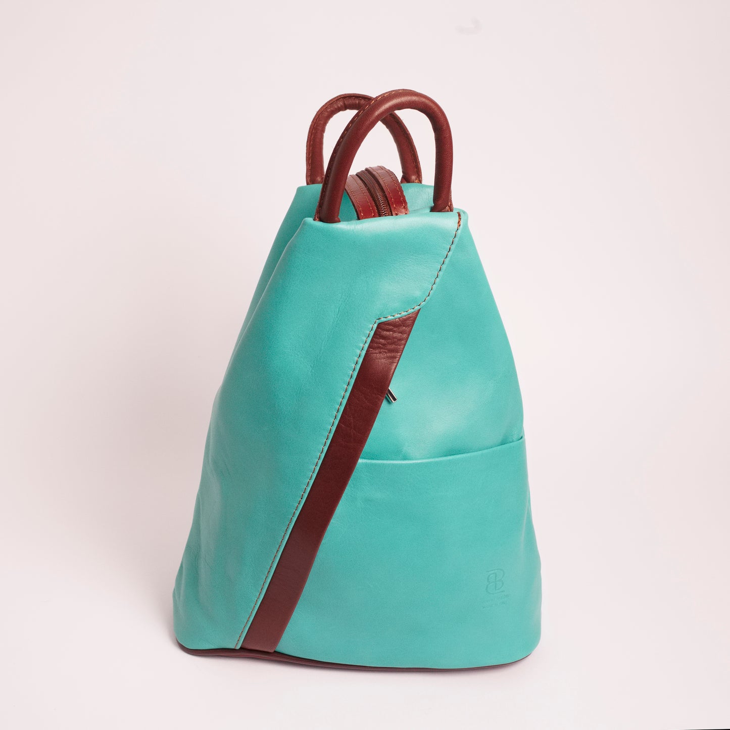 Vernazzo Teal Brown Italian Leather Shoulder Backpack Solo Perché Bags