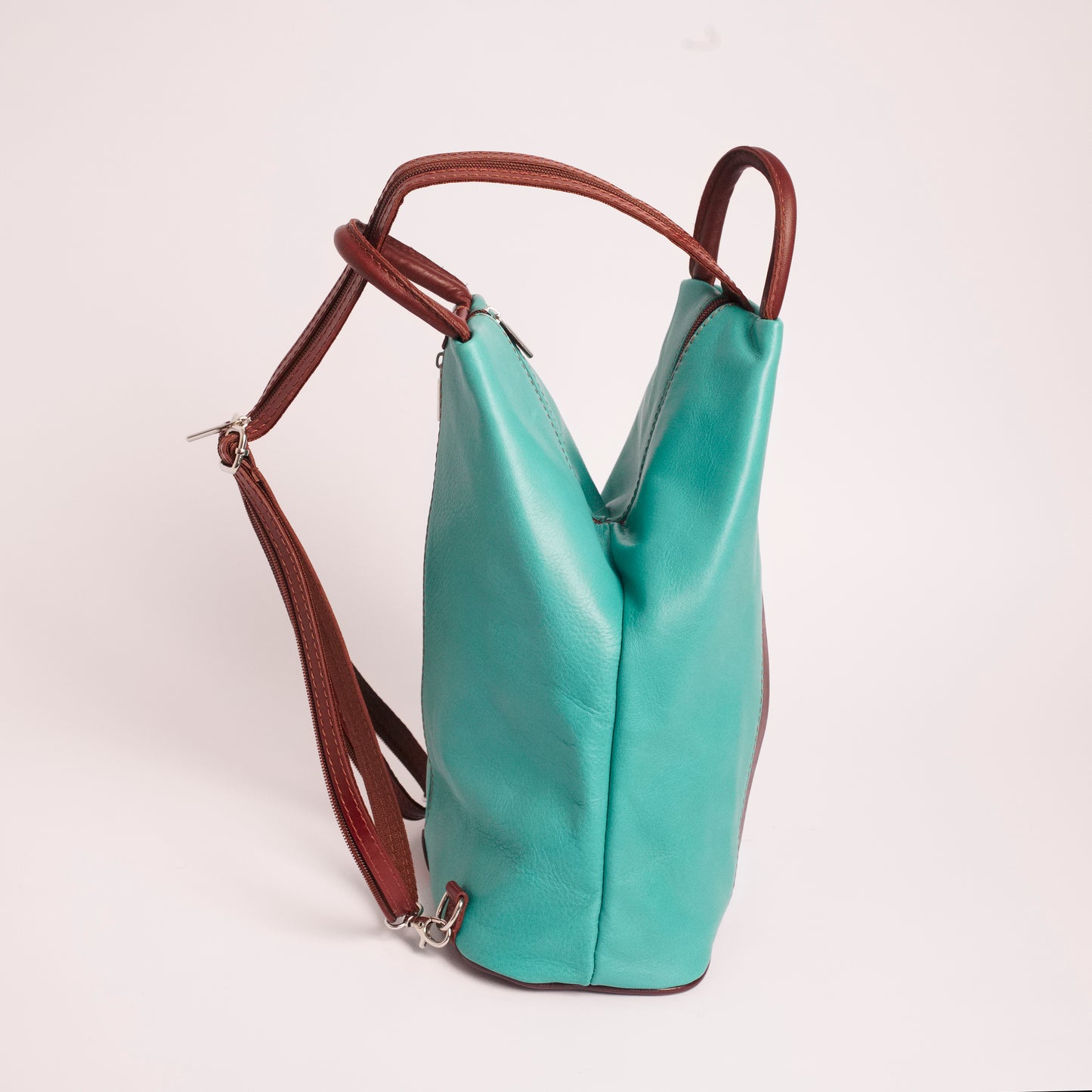 Vernazzo Teal Brown Italian Leather Shoulder Backpack Solo Perché Bags