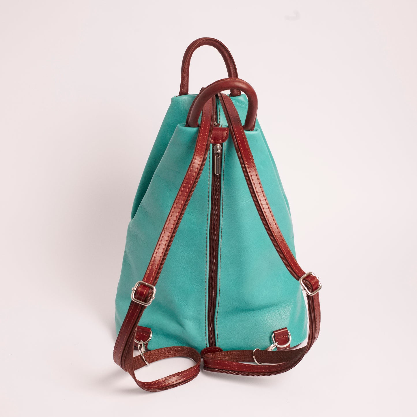 Vernazzo Teal Brown Italian Leather Shoulder Backpack Solo Perché Bags