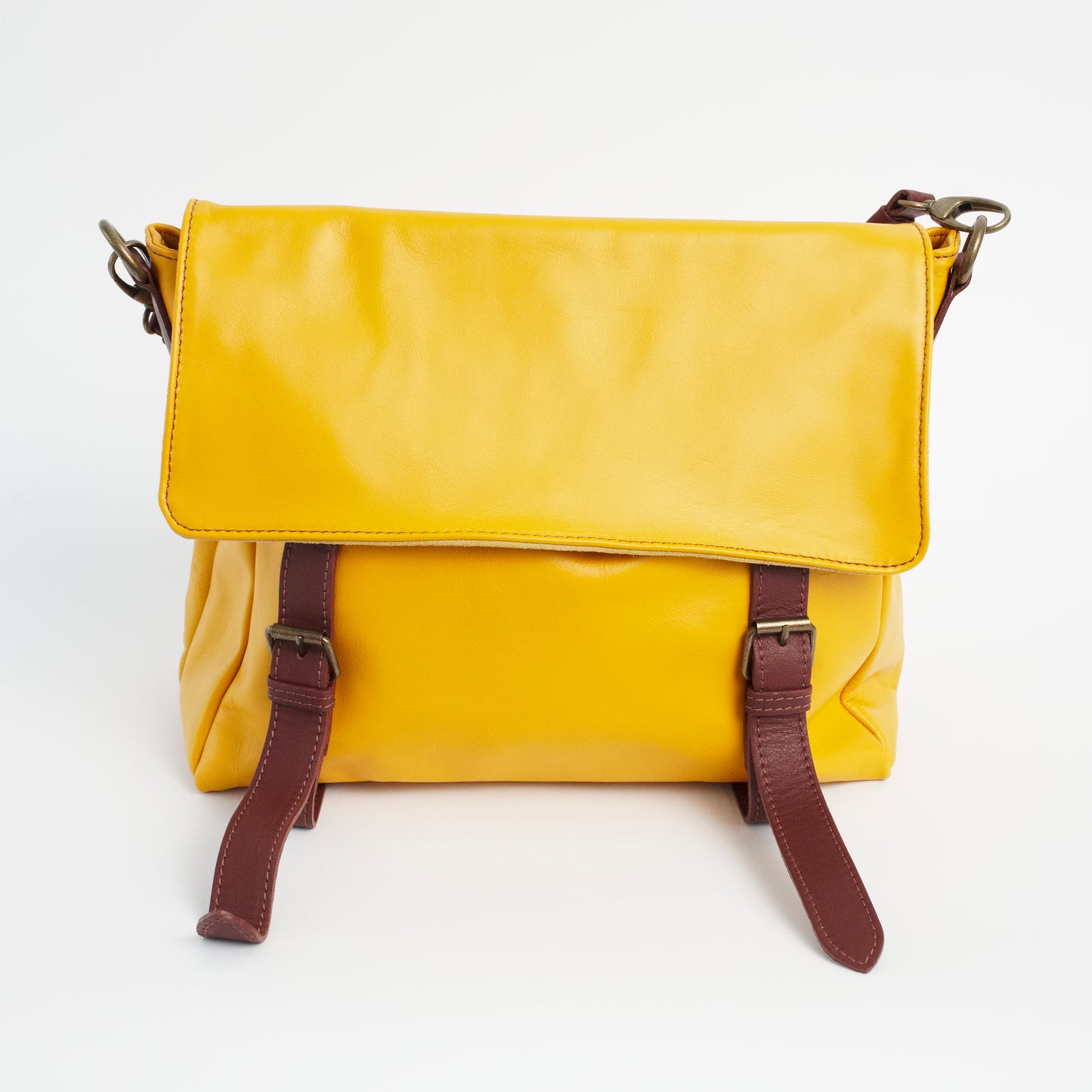 Cannara Yellow Brown Italian Leather Shoulder Tote Solo Perché Bag