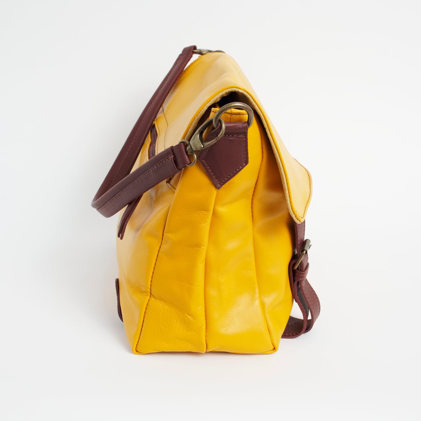 Cannara Yellow Brown Italian Leather Shoulder Tote Solo Perché Bag