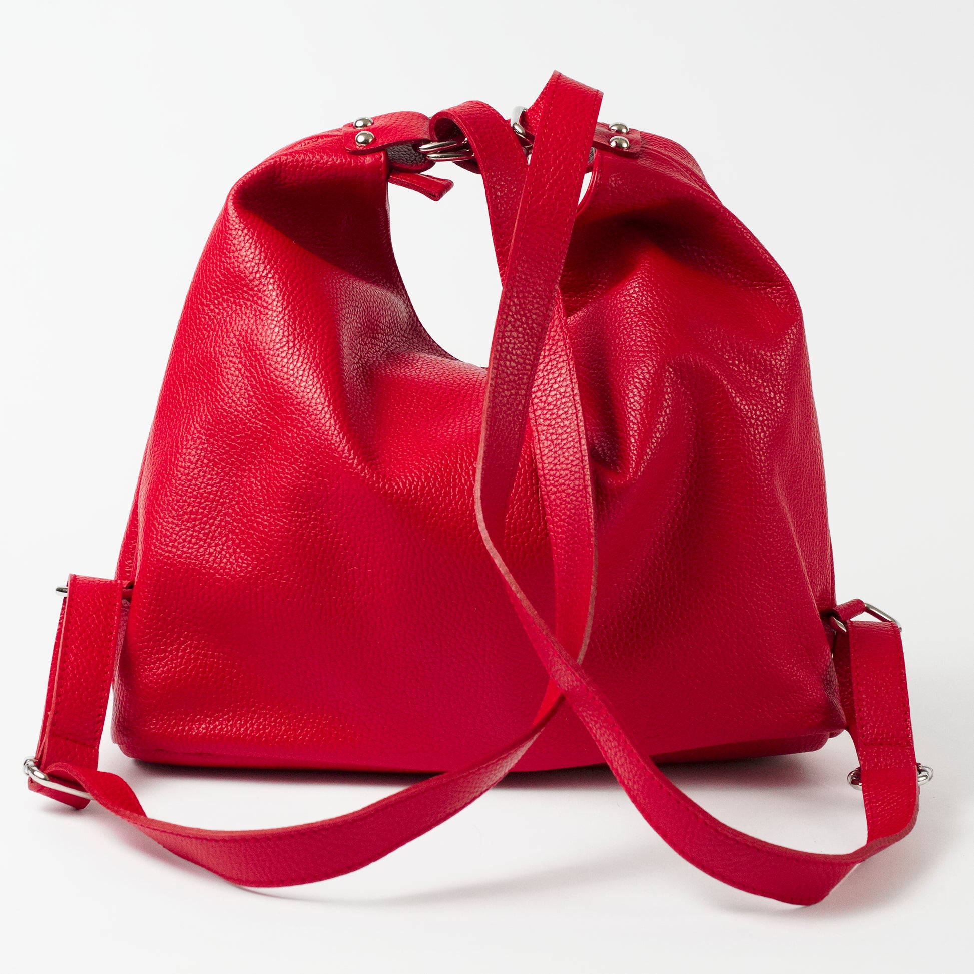 Ravenna Red Italian Leather Shoulder Backpack Solo Perché Bags