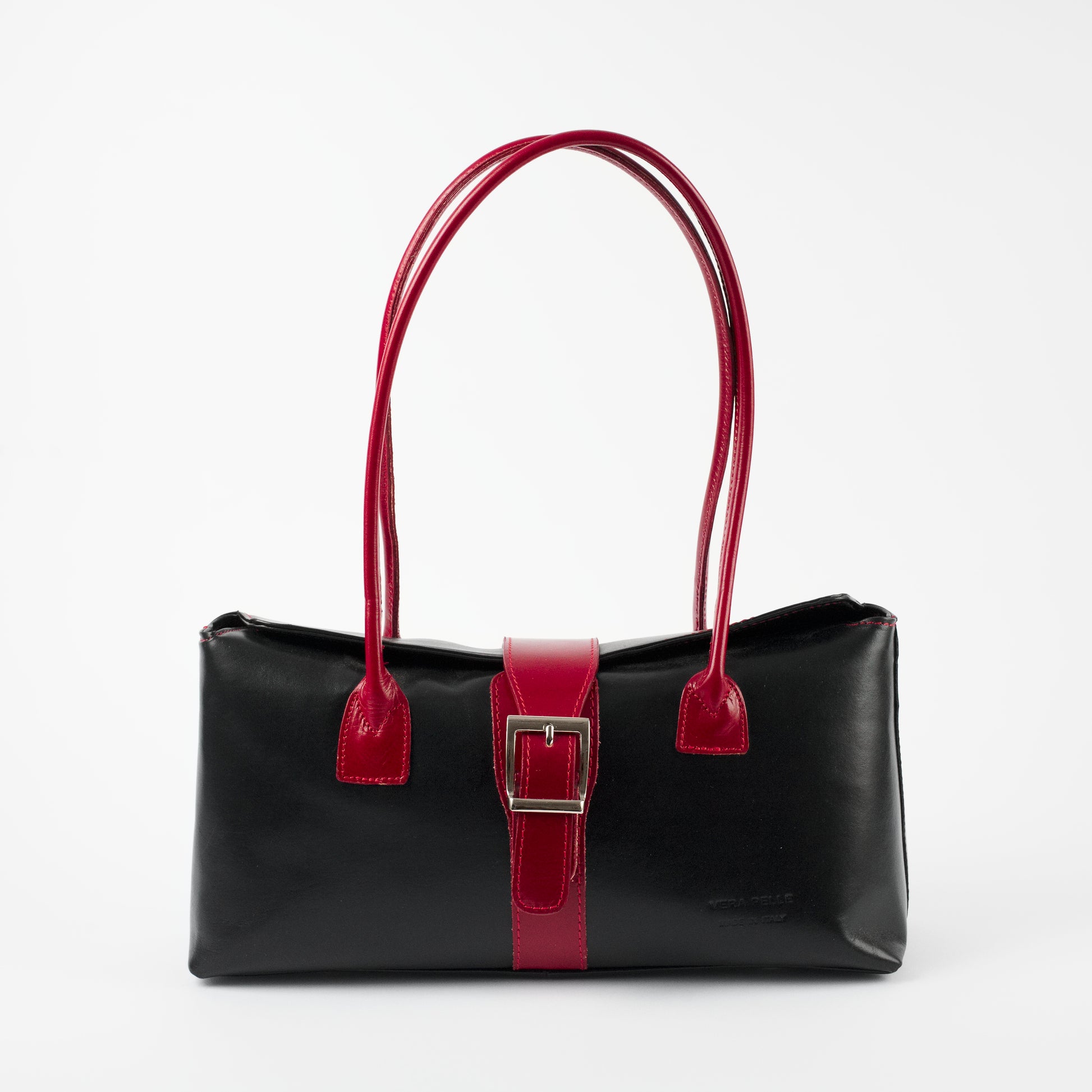 Rimini Black Red Italian Leather Shoulder Tote Solo Perché Bags