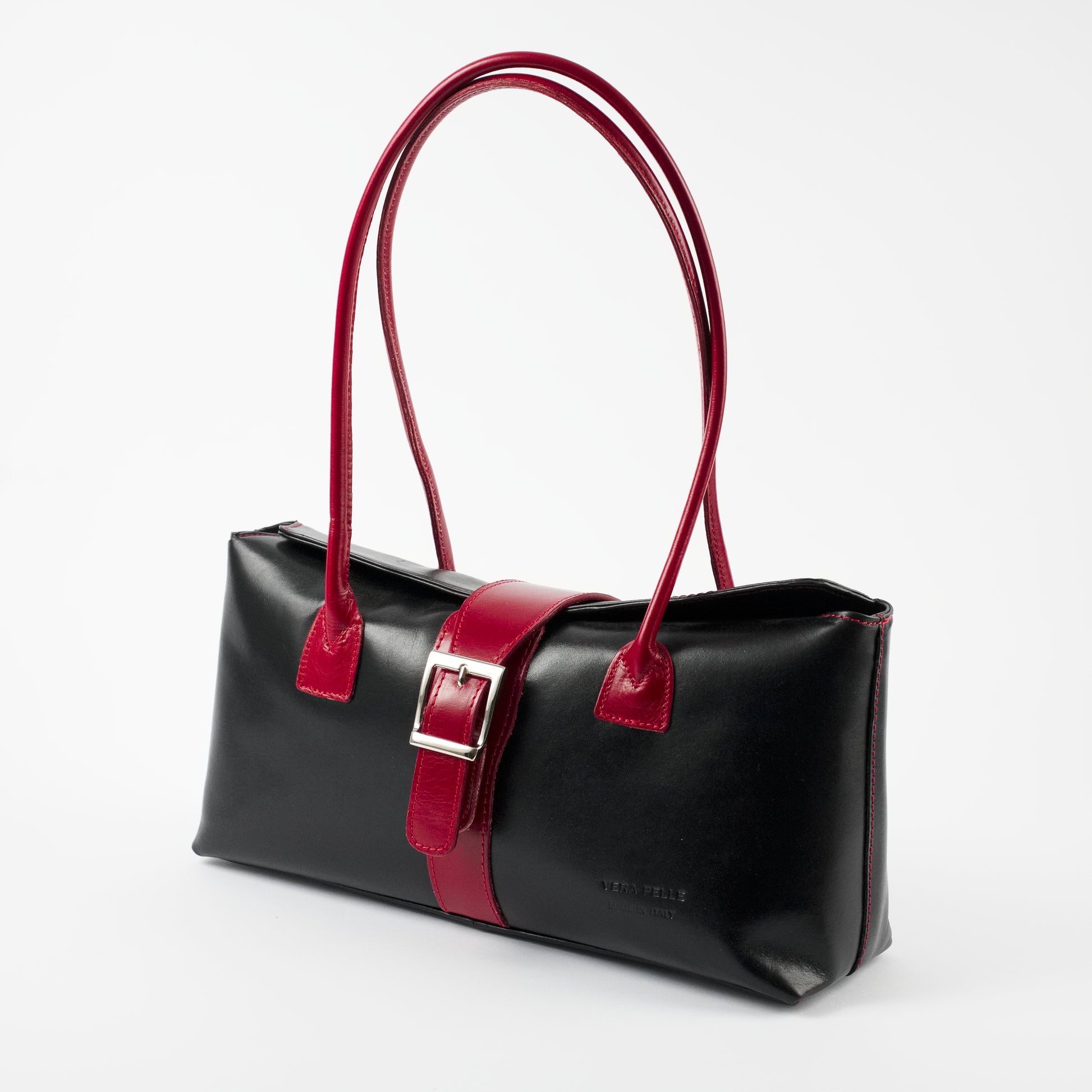 Rimini Black Red Italian Leather Shoulder Tote Solo Perché Bags